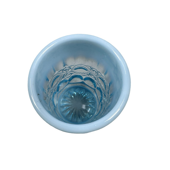 Vintage Mosser Glass Eye Winker Tumbler 4" Aqua Opal Opalescent Blue Juice USA - Picture 5 of 8